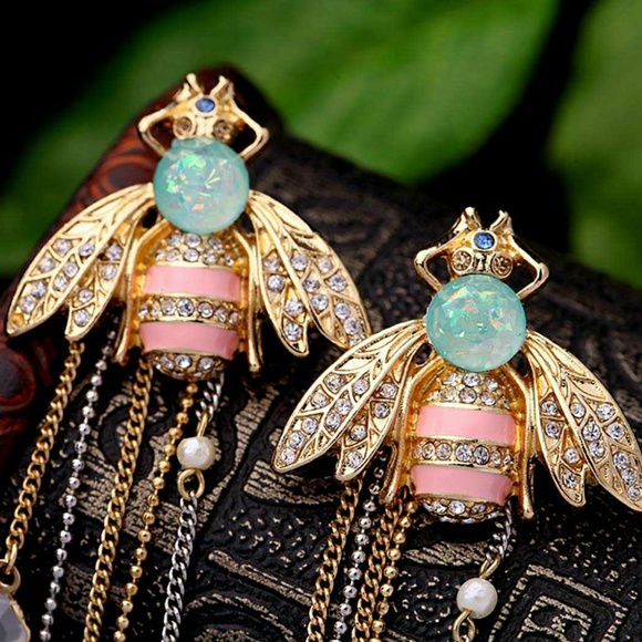 Queen Bee Gold And Silver Dangle Earrings
